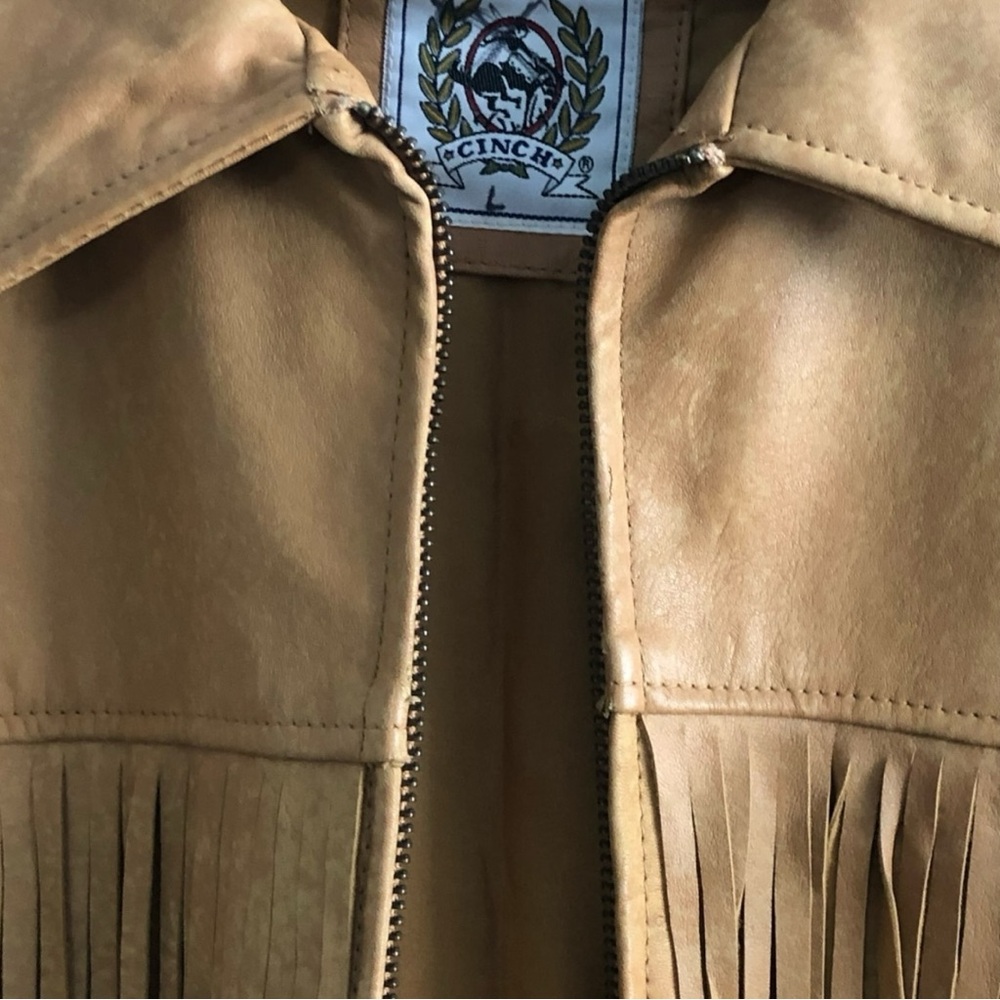 Cinch Men’s Vintage Tan Leather Fringe Jacket Size Large - Picture 9 of 9